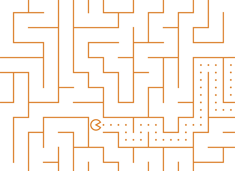 Lé unique de papier peint LABYRINTHE Pacman orange